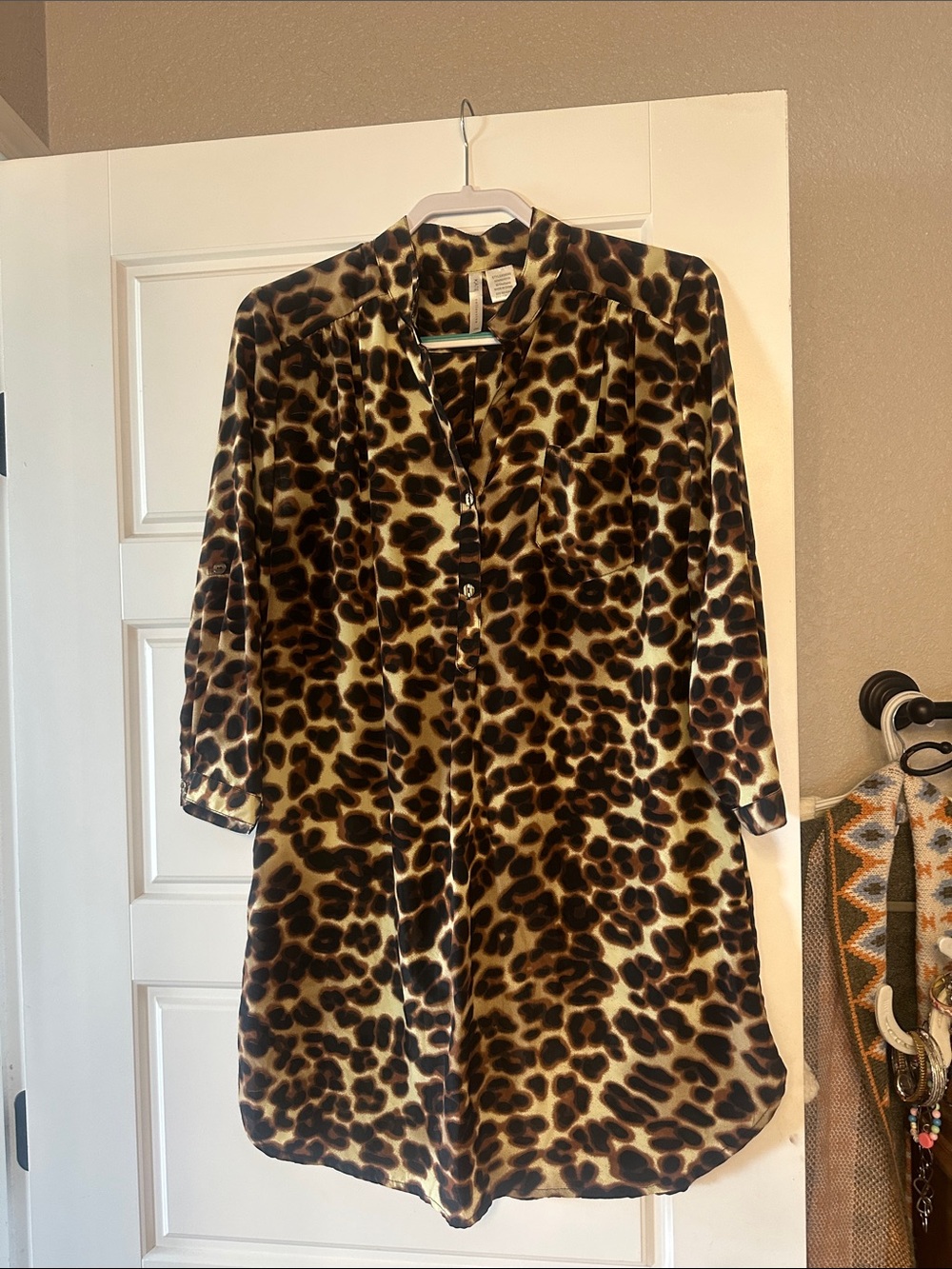 Leopard Print Tunic Shirt Dress - Brown/Black